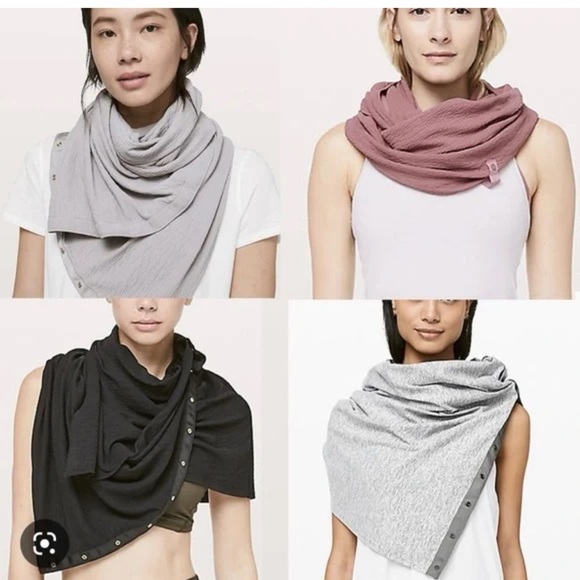 Lululemon Vinyasa Scarf Women’s Gray Striped – Multiway Snap Wrap Yoga Shawl - Picture 1 of 6